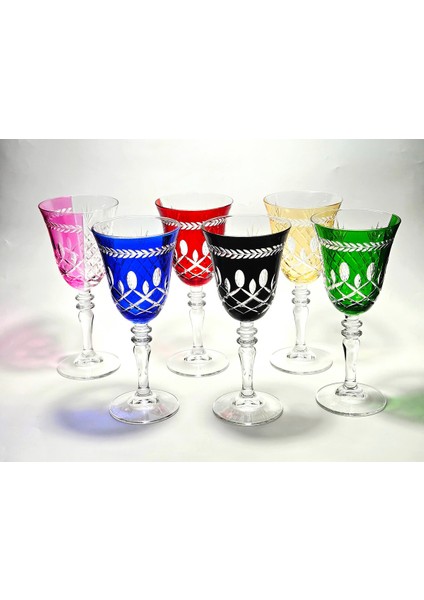 El Yapımı Kristal River Çift Renk Dekoratif Sunumluk Kadeh Seti 6'lı modelleri