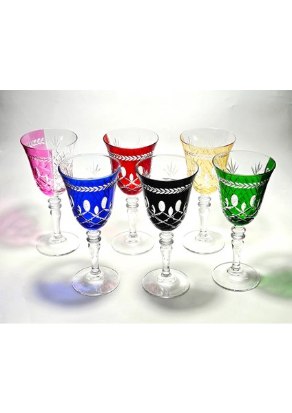 El Yapımı Kristal River Çift Renk Dekoratif Sunumluk Kadeh Seti 6'lı fırsatları