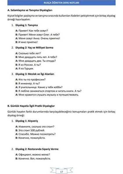 Rusça Öğreten Ders Notları fiyatları