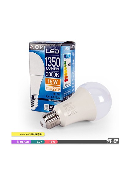 3 Adet Elitled Ampul 15W 1350 Lümen