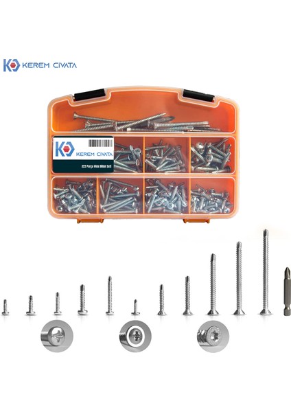 322 Parça 13 Çeşit Matkap Uçlu Vida Seti