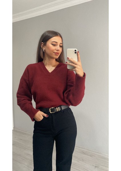 V Yaka Yumoş Uzun Kol Kazak