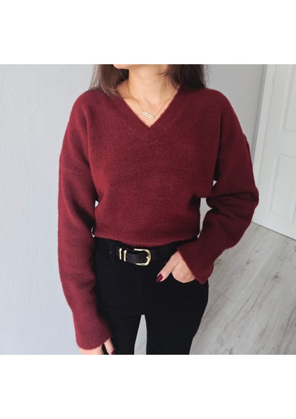 V Yaka Yumoş Uzun Kol Kazak fırsatları