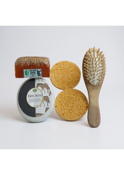 Doğal Kabak Lifi Sabun Süngerli Bambu Masaj Tarağı Peeling 4’lü Cilt Bakım Set