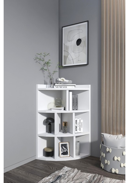 Oval Köşe Kitaplığı,8 Bölme Raflı Kitaplık,portatif Kurulum