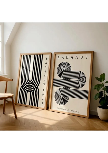 (Çerçevesiz) Bauhaus 2'li Siyah Çerçevesiz Poster Seti, Modern Dekoratif Poster Seti