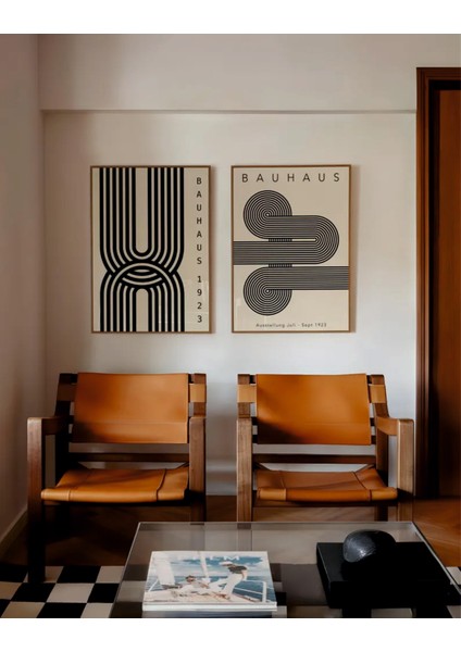 (Çerçevesiz) Bauhaus 2'li Siyah Çerçevesiz Poster Seti, Modern Dekoratif Poster Seti
