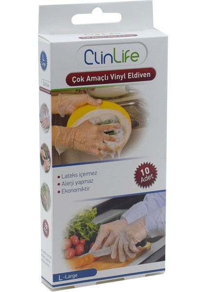 2 Adet Clinlife Çok Amaçlı Vinyl Eldiven 10'lu Büyük fiyatları