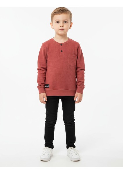 Sıfır Yaka Cep Detaylı Erkek Çocuk Sweatshirt