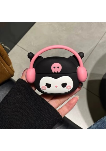 Airpods Pro 3. Nesil Uyumlu Sevimli Pembe Kulaklıklı Kuromi Figürlü Darbe Önleyici Kulaklık Koruma Kılıfı