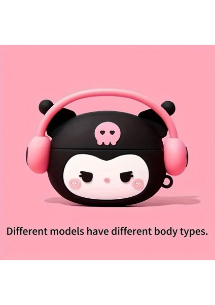 Airpods Pro 3. Nesil Uyumlu Sevimli Pembe Kulaklıklı Kuromi Figürlü Darbe Önleyici Kulaklık Koruma Kılıfı