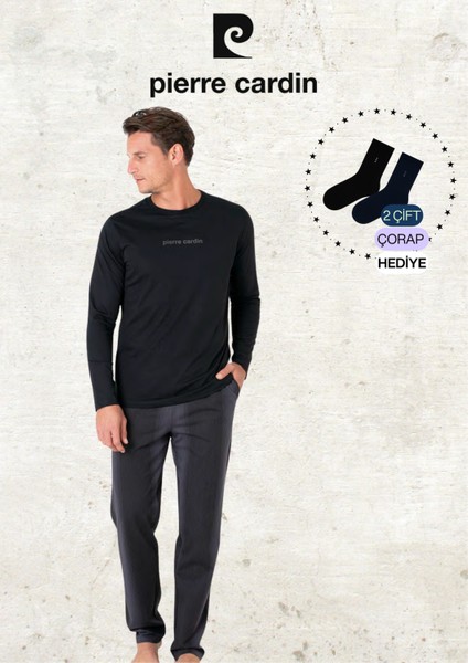 Erkek %100 Pamuk Uzun Kollu Lisanslı Siyah Pijama Takımı (2 Adet Hediye Çorap) L1.PC.6095.001