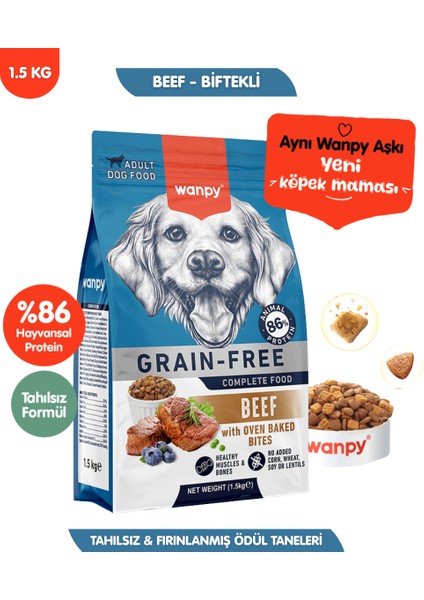 Sığır Etli Tahılsız Yetişkin Köpek Maması Yüksek Dengeli 1,5kg