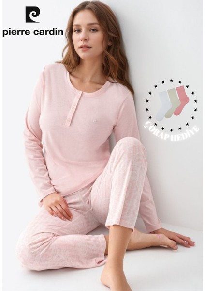 Kadın Giyim Düğme Detaylı Modal & Pamuk Uzun Kol 2'li Pijama Takımı L1.PC.9086.001