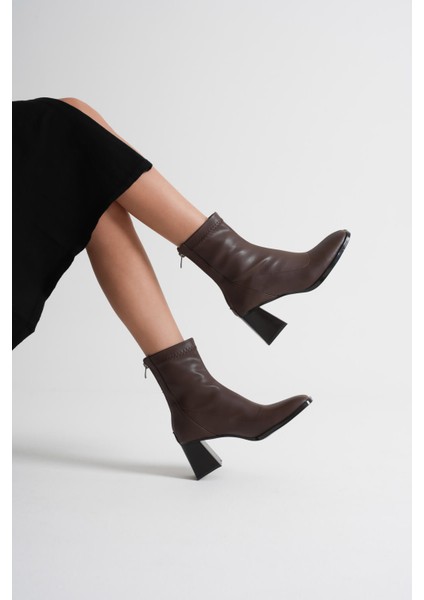 Anevra Acı Kahve Kalın Topuklu Streç Bot