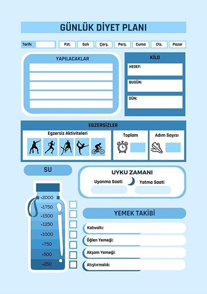 Haftalık Diyet Planı Yaz-Sil (Silinebilir Kalem Hediye) modelleri