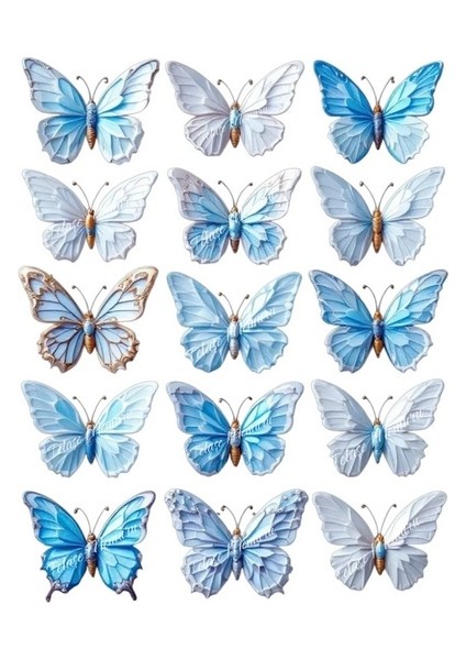 Elsa Pasta Süsü - Elsa Doğum Günü Konsepti Yenilebilir Kelebek ve Kar Taneleri - Model 4