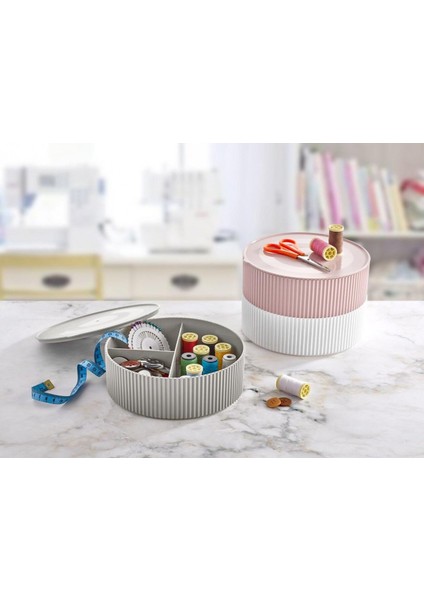 3 Gözlü Saklama Kabı Dikiş ve Takı Kutusu - Gri