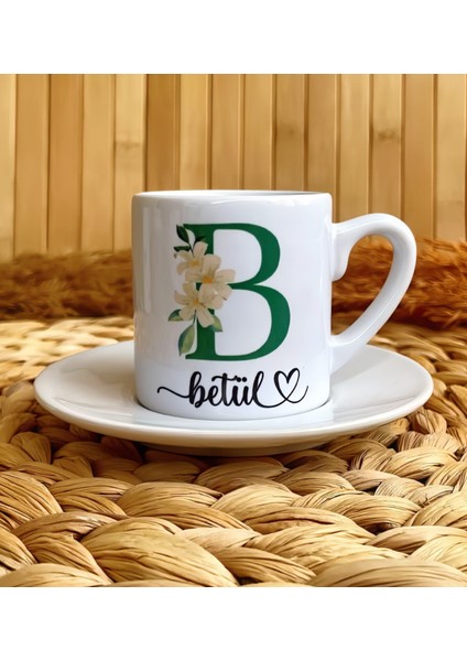 Yeşil Çiçekli Harf Temalı Kişiye Özel Isimli Türk Kahvesi Fincanı – Porselen 90 ml fiyatları