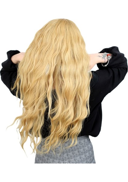 Fiber Sentetik Uzun Su Dalgası Peruk / Sarı indirimleri