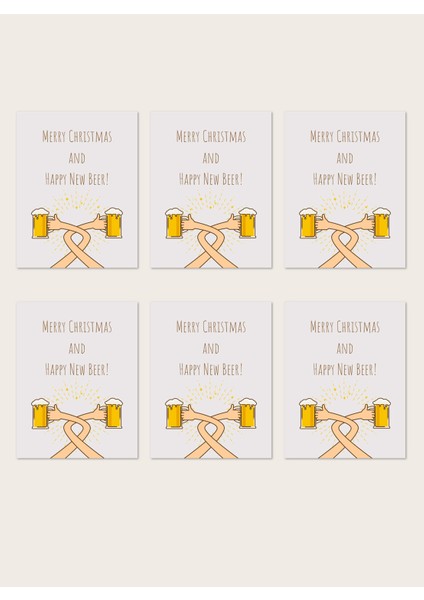 6'lı Yılbaşı Zarflı Hediye Kartı Özel Tasarım Paketleme Kartı Happy New Beer modelleri