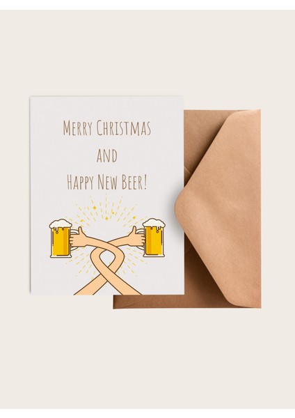 6'lı Yılbaşı Zarflı Hediye Kartı Özel Tasarım Paketleme Kartı Happy New Beer fırsatları