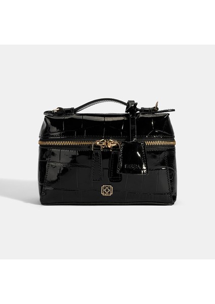 Kadın Siyah Kroko Baskılı Mini Rugan Deri El Çantası fiyatları