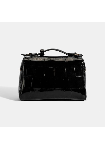 Kadın Siyah Kroko Baskılı Mini Rugan Deri El Çantası fırsatları