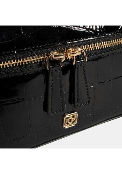 Kadın Siyah Kroko Baskılı Mini Rugan Deri El Çantası indirimleri