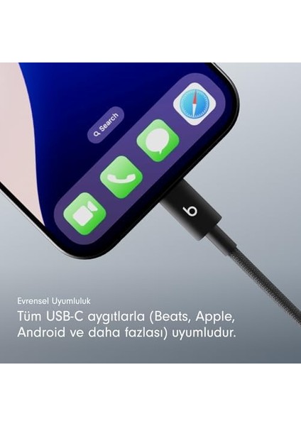 Usb-A&apos;dan Usb-C&apos;ye Örgülü Kablo, Hızlı Şarj, Dayanıklı ve Dolanmayan Tasarım, ve Aygıtlar Için Uyumlu Şarj Kablosu (1,5 M) - Jet Siyah fiyatları