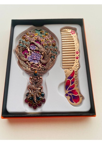 Ayna Tarak Seti, Kutulu-Metal-Hediyelik Takım, 13CM Aynalı Saç Fırçası, Tavuskuşu Figürlü fırsatları