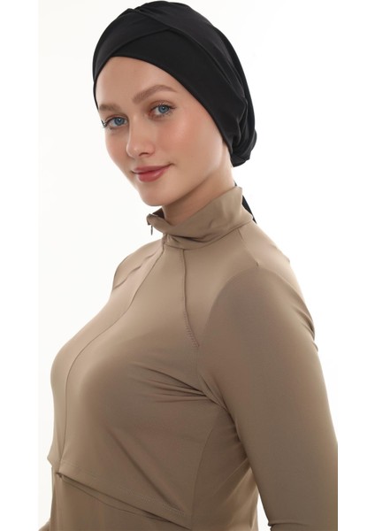 Siyah Pratik Hazır Geçmeli Deniz Havuz Bonesi Swimmy Çapraz 2508_01