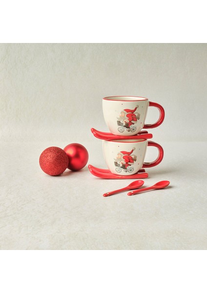 New Year Yılbaşı Snowboard Kaşıklı 2 Kişilik Çay Fincan Takımı 300 ml fiyatları