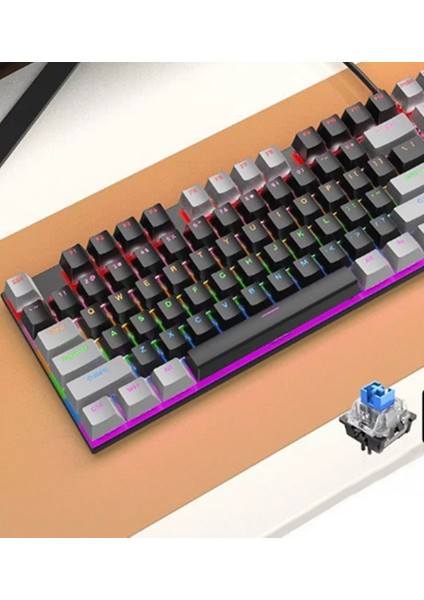 KL-95D Blue Switch Rgb Oyun Klavyesi Gaming Mekanik 104 Tuşlu Rgb LED USB Kablolu Mekanik Klavye