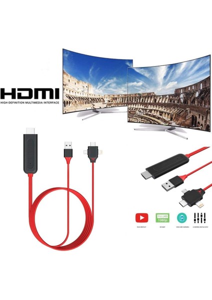 HDMI Kablosu, 1080P Hd, Şarj ve Ekran Yansıtma Özellikli, 8 Kanal Dijital Ses, Cep Telefonu Ekranından Tv/projektör/monitöre Tak ve Çalıştır modelleri