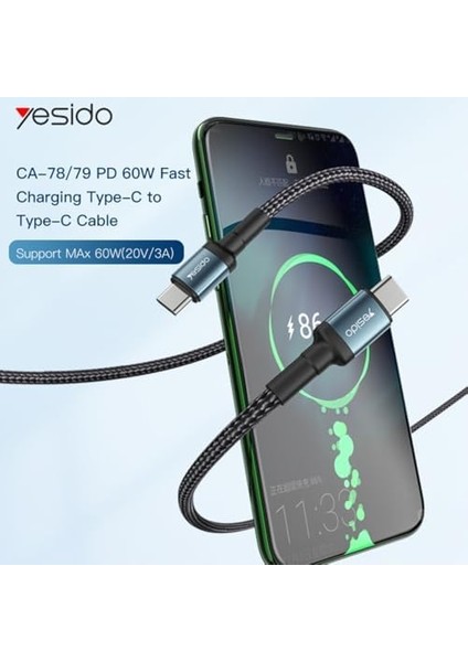 60W Hasırlı Type-C To Type-C Pd Hızlı Şarj Kablosu, 1.2 Metre fiyatları