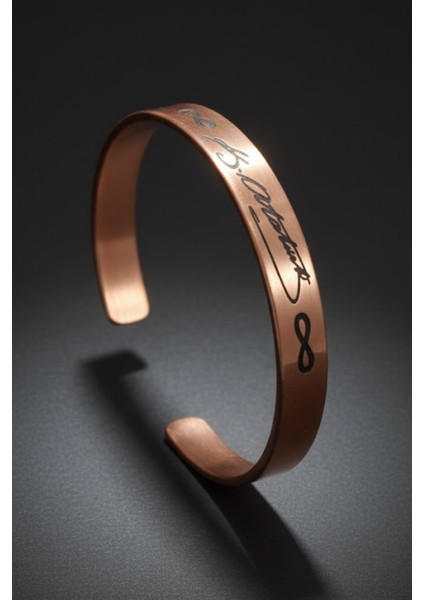 Atatürk Imzalı Bakır Bileklik Sonsuzluk Sembollü Lazer Kazımalı Anlamlı ve Şık Tasarım