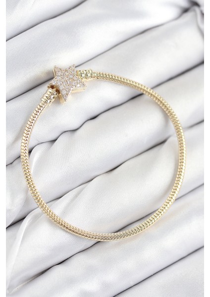 Pirinç Charm Zirkon Taşlı Yıldız Model Gold Renk Kadın Bileklik - Lisinya