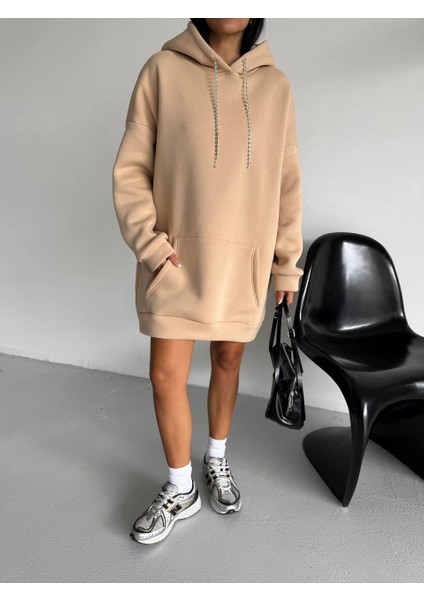 Kadın Kapüşonlu Taş Detaylı Sweatshirt Elbise fiyatları