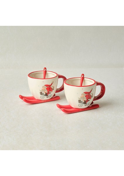 New Year Yılbaşı Snowboard Kaşıklı 2 Kişilik Çay Fincan Takımı 300 ml modelleri