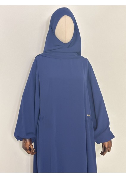 Yandan Robalı,tesettür Bol Elbise,hac ve Umre Için Uygundur Medine Ipegi Kumas Acık Lacıvert fırsatları