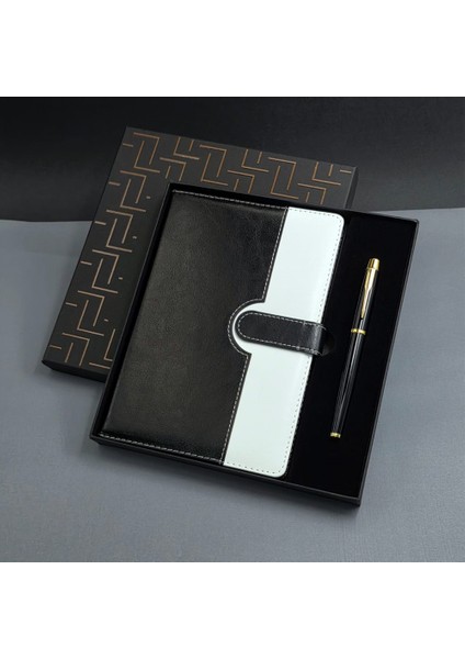 Siyah Beyaz Tarihsiz Ajanda Defter Kalem Seti