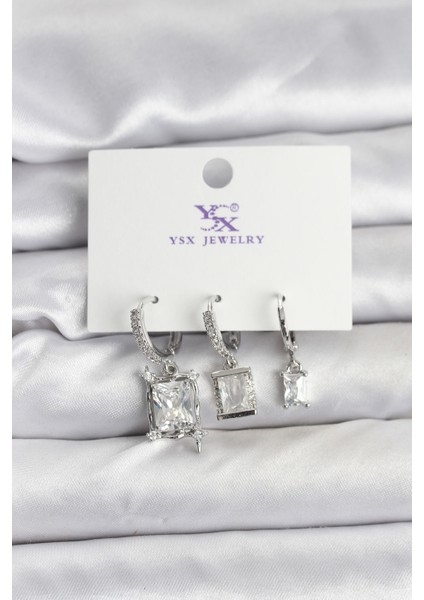 Gümüş Renk Zirkon Taşlı Kadın Küpe - TJ-BKP11343