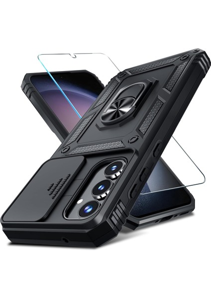 Samsung Galaxy A25 Uyumlu Ekran Koruyucu Kılıf Sürgülü Yüzüklü Standlı Darbe Emici Tank Kapak