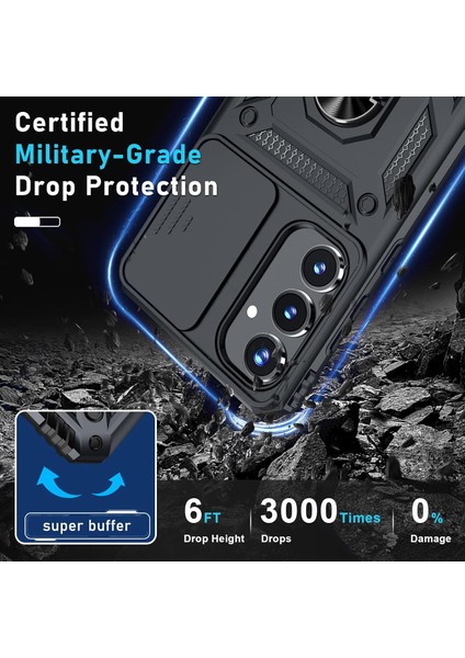 Samsung Galaxy A25 Uyumlu Ekran Koruyucu Kılıf Sürgülü Yüzüklü Standlı Darbe Emici Tank Kapak indirimleri