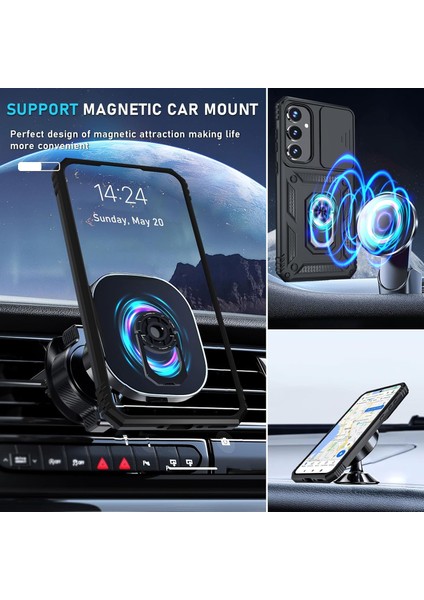 Samsung Galaxy A25 Uyumlu Ekran Koruyucu Kılıf Sürgülü Yüzüklü Standlı Darbe Emici Tank Kapak