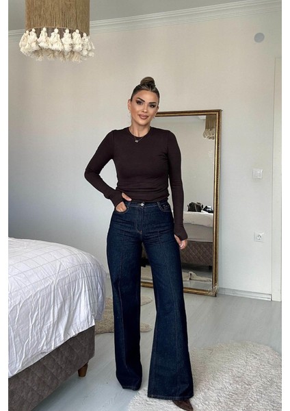 Dikiş Detay Denim Palazzo Pantolon Lacivert fiyatları