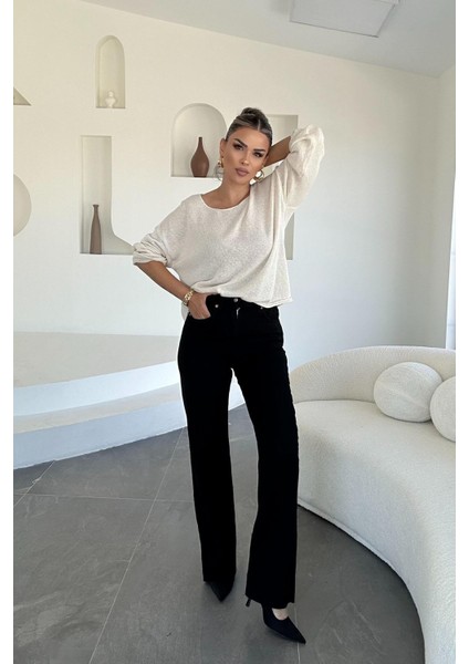 Likralı Kesik Paça Palazzo Pantolon Siyah modelleri