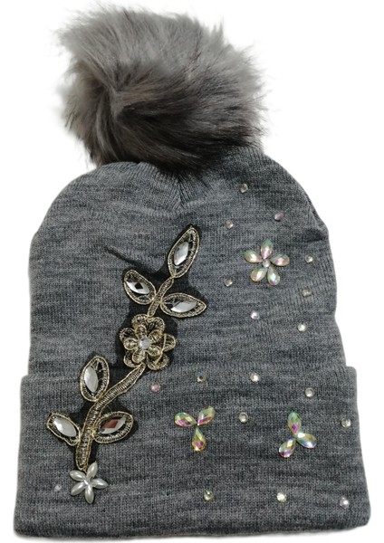 Kadın Örgü Taşlı Ponponlu Bere Standart fiyatları