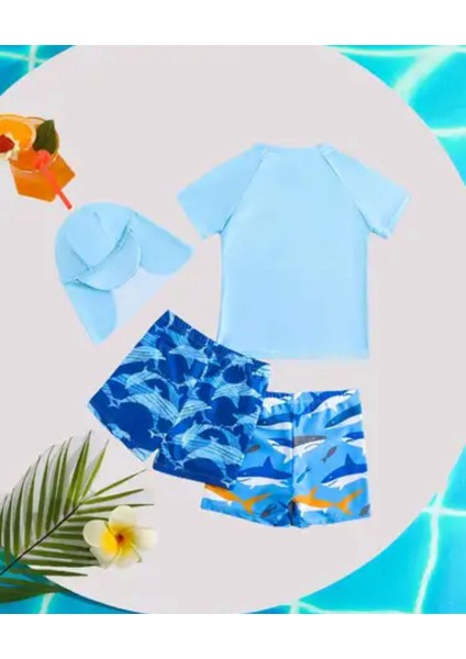 Erkekkkk Çocukkk Mayo 4 Lü Takım Deniz Şortu Plaj Şapkası Mayo Takımı Üst Plaj Giyim Güneş Geçirmez indirimleri